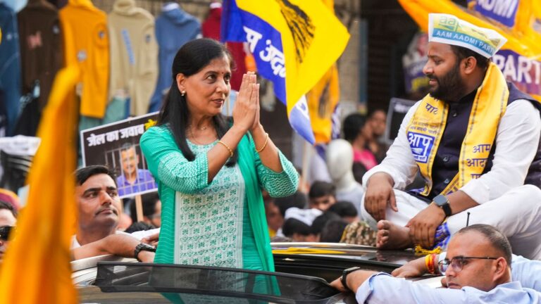 Arvind Kejriwal's wife, Sunita Kejriwal, is conducting a road show in East Delhi for the Lok Sabha elections in 2024